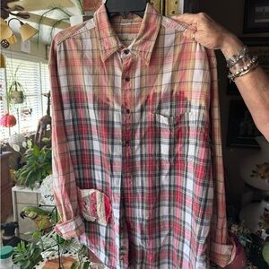 Eddie Bauer Red and Cream Plaid Button-Down Shirt